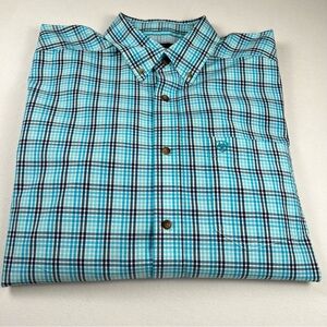 Ariat Pro Series Fitted Shirt Mens Blue Plaid Western Cowboy Long Sleeve Rodeo